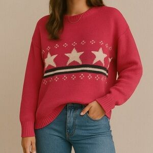 Vintage 100% Wool Pink Star Crewneck Sweater L Made in 🇨🇦